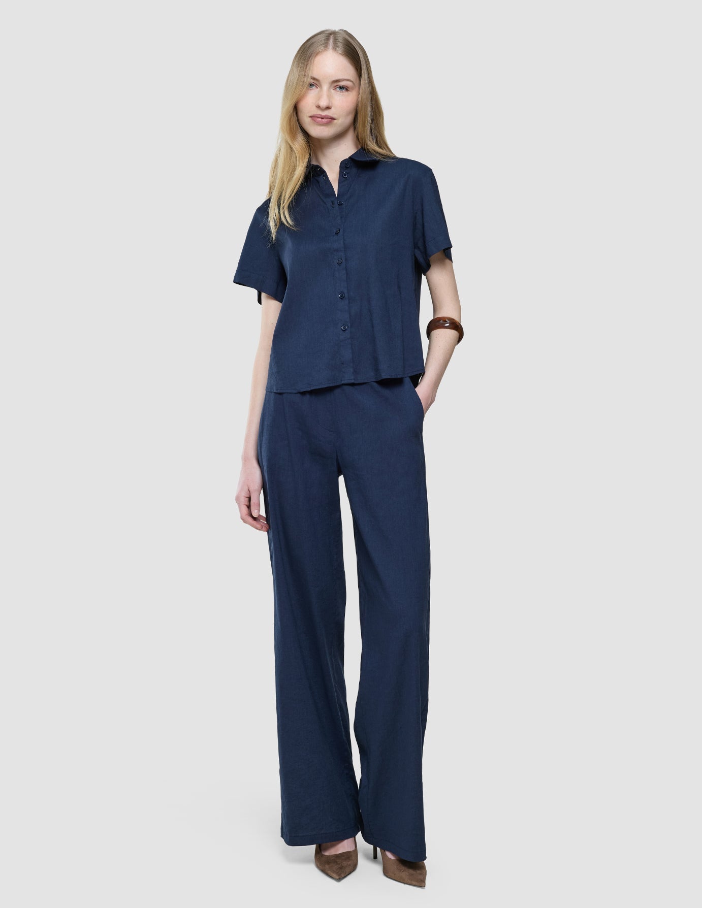 Women Linen Shirt Short Sleeved Night Sky