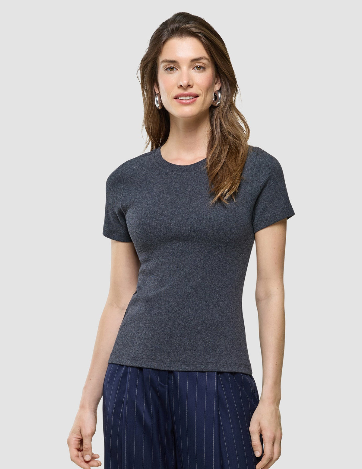 Women Rib T-shirt Dark Grey Melange
