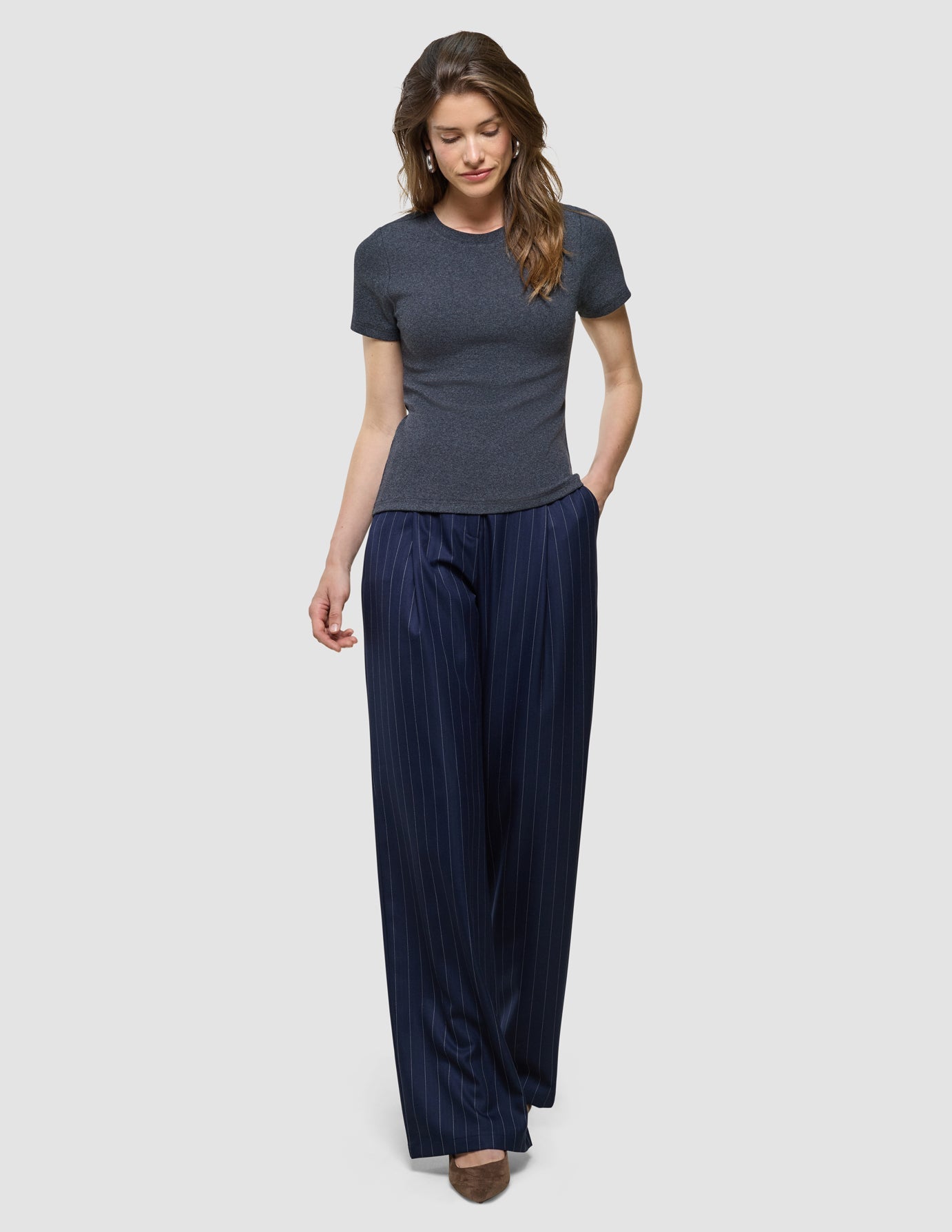 Women Rib T-shirt Dark Grey Melange