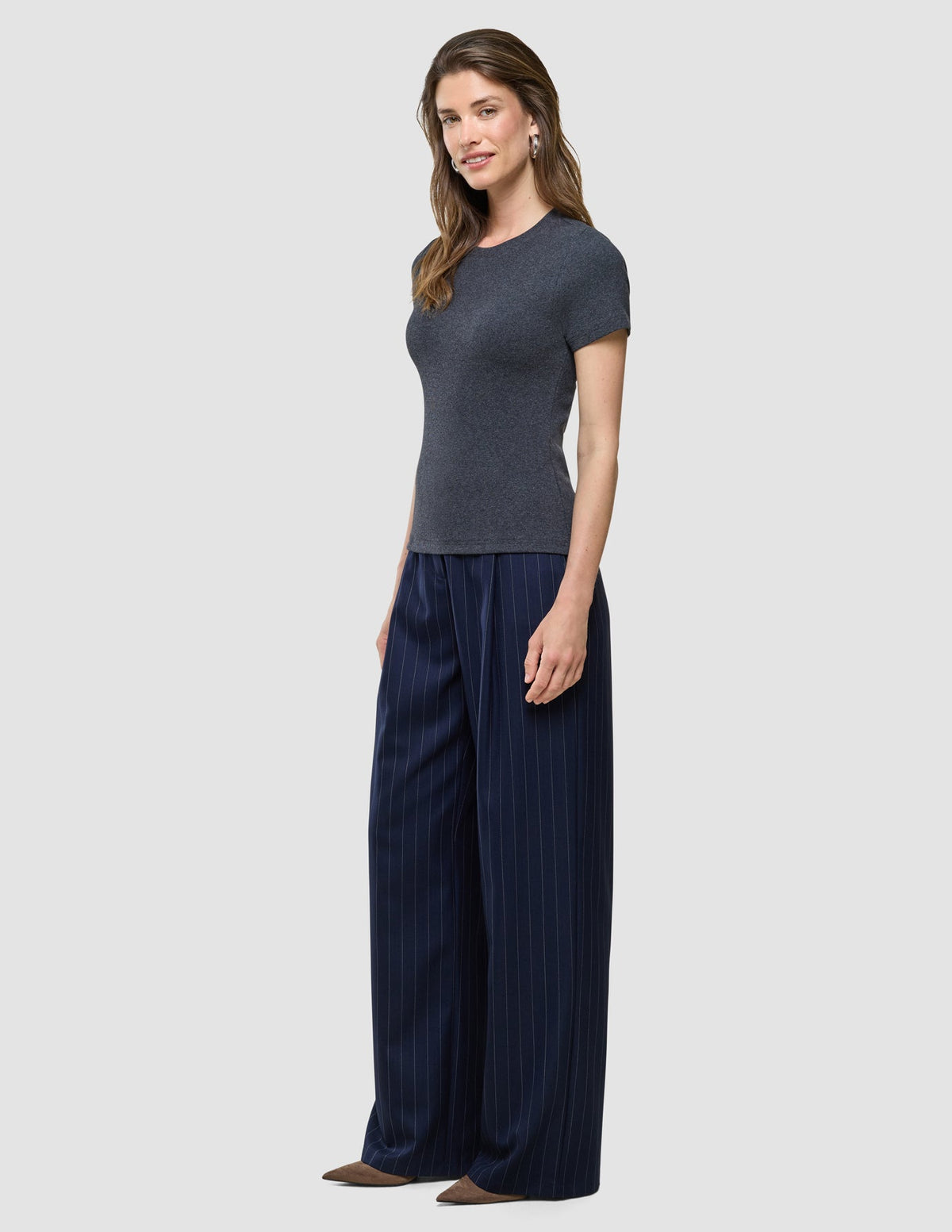 Women Rib T-shirt Dark Grey Melange