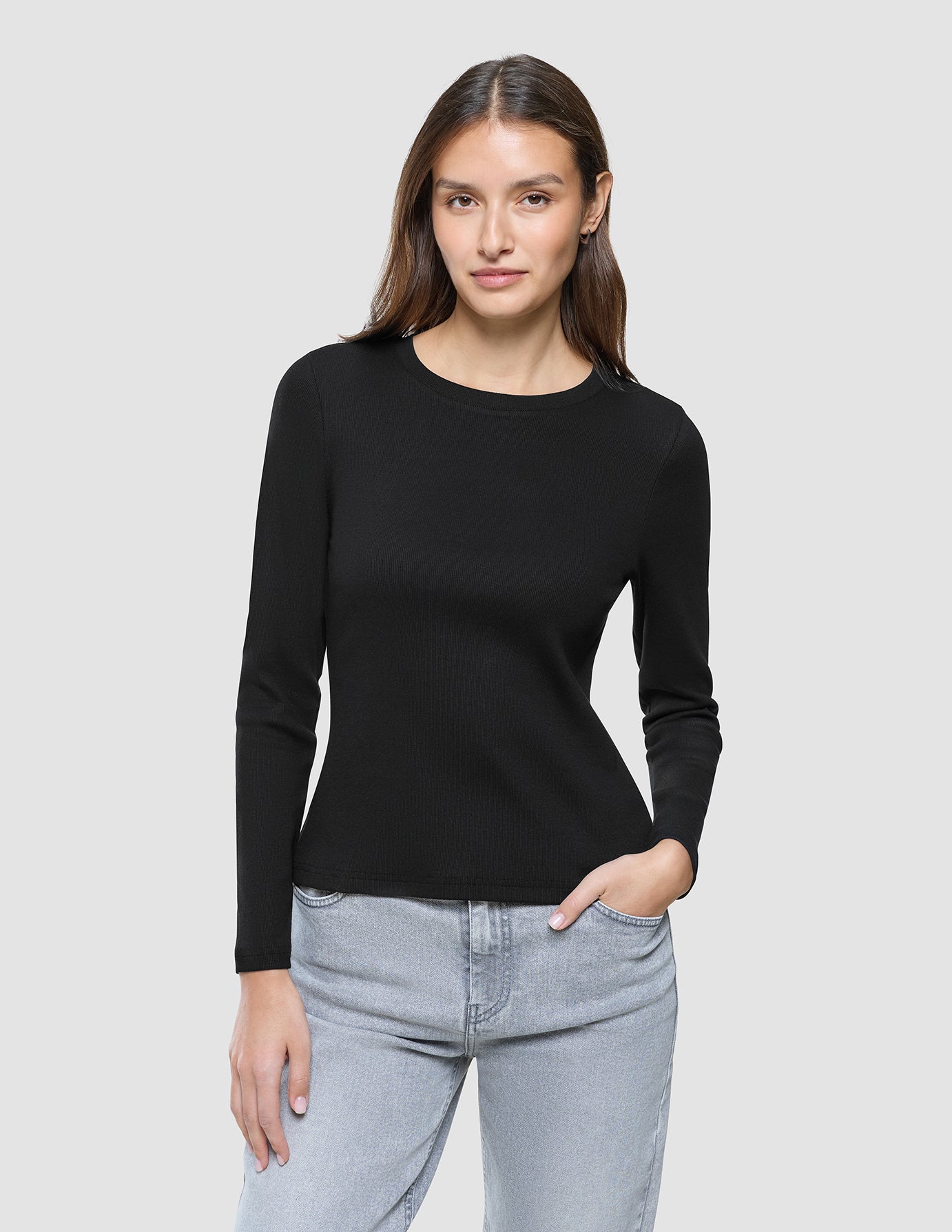 Women's Rib T-Shirt Long Sleeve Black