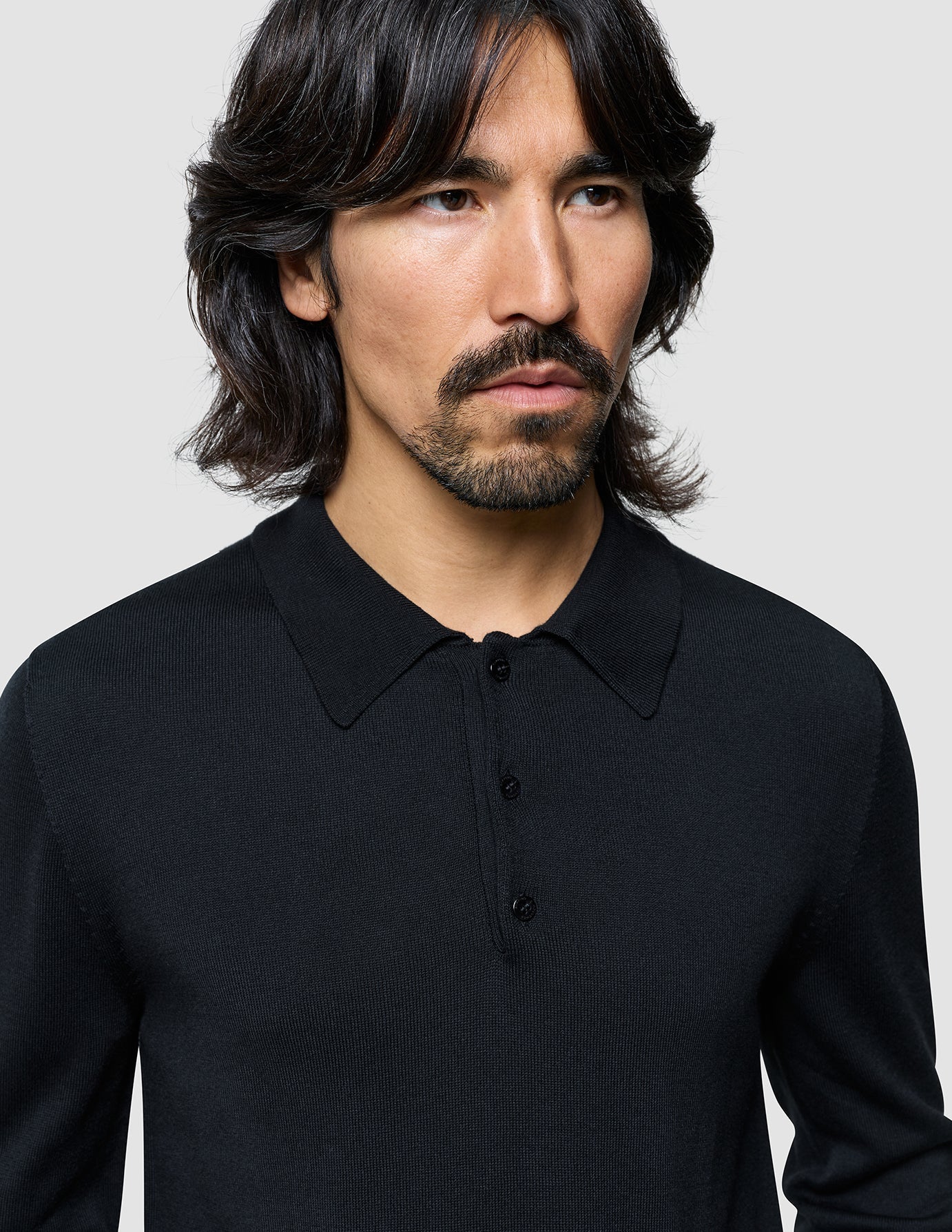 Seamless Core Knit Long Sleeve Polo Black