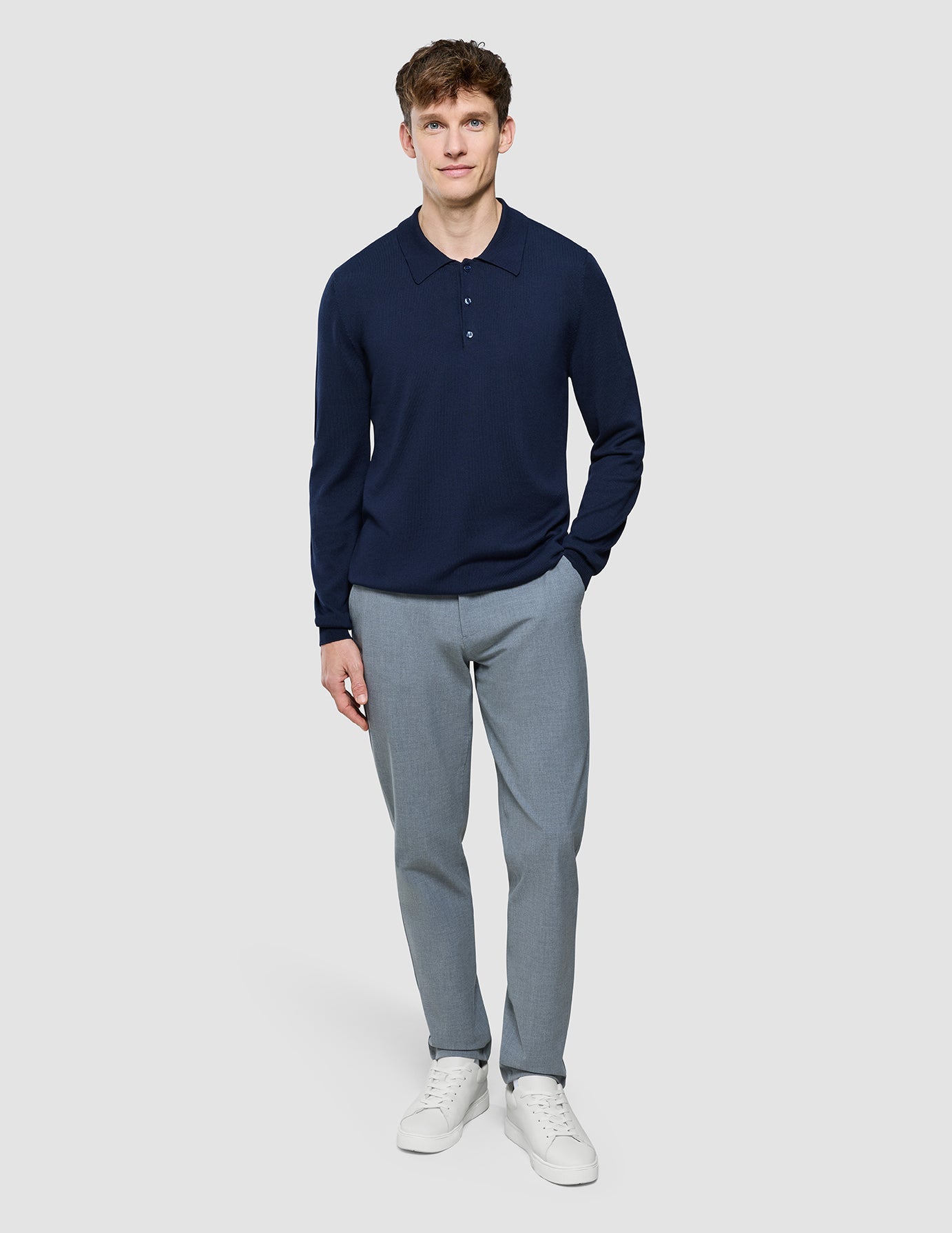 Seamless Core Knit Long Sleeve Polo Dark Navy