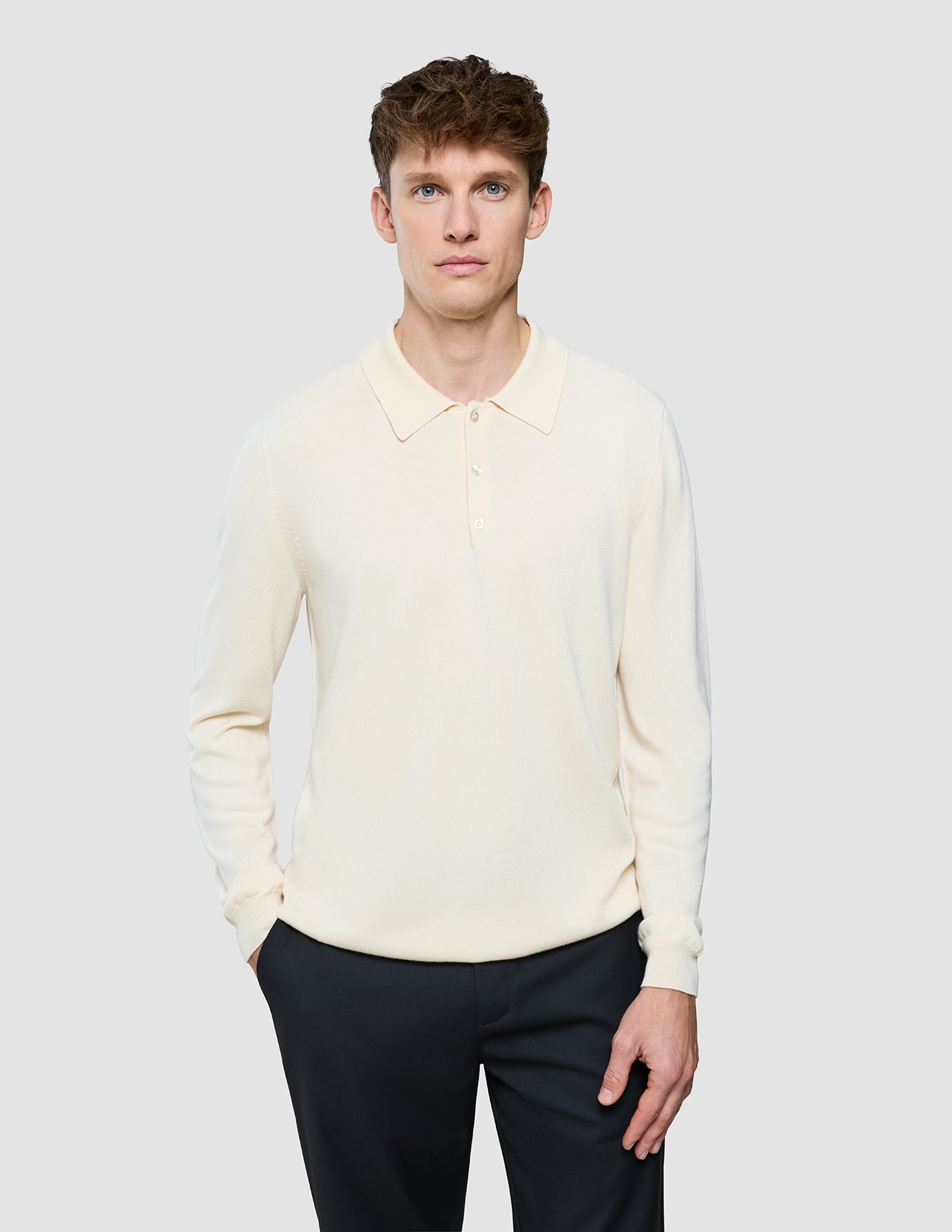 Seamless Core Knit Long Sleeve Polo Birchwood