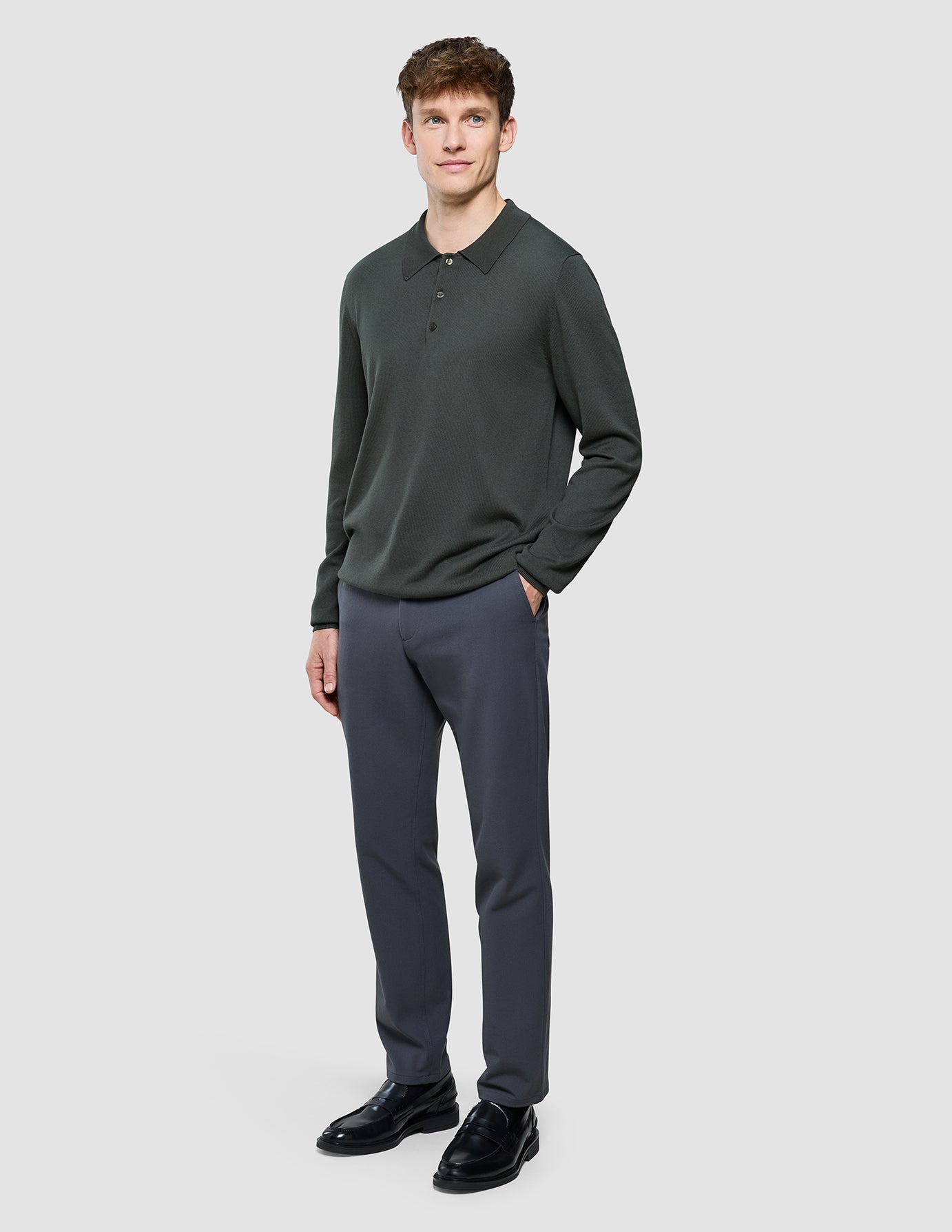 Seamless Core Knit Long Sleeve Polo Green Night