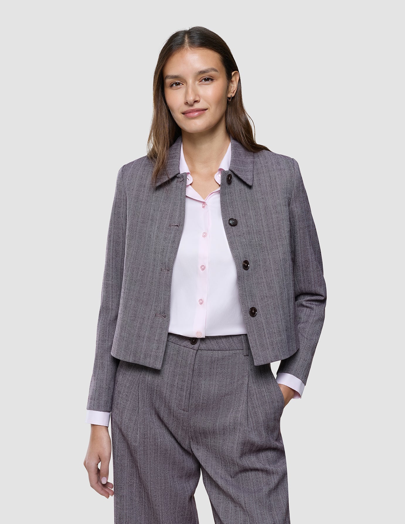 Women Serene Short Jacket Pink Winery Herringbone