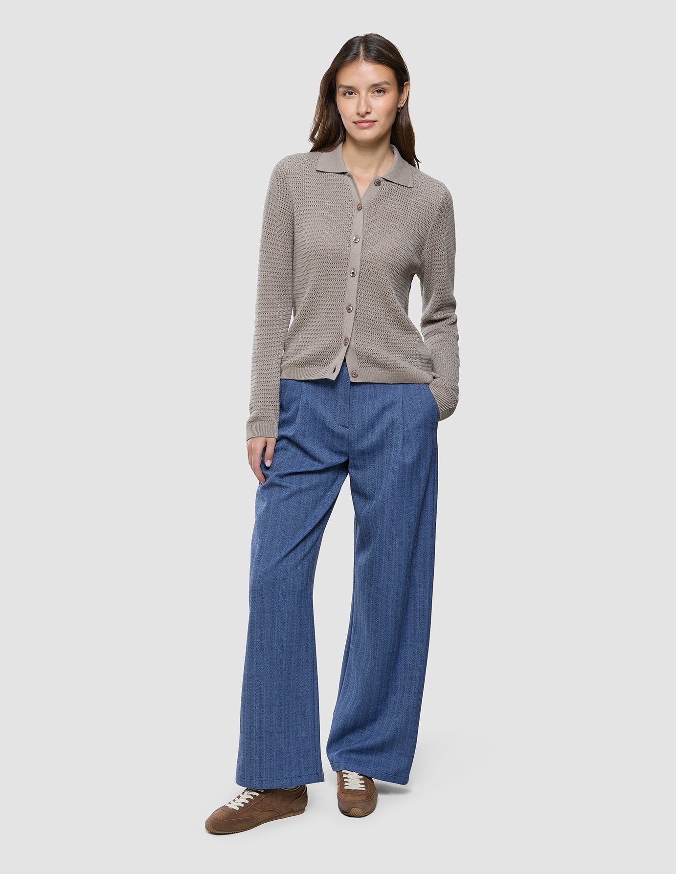 Women Structured Polo Long Sleeve Dark Sand