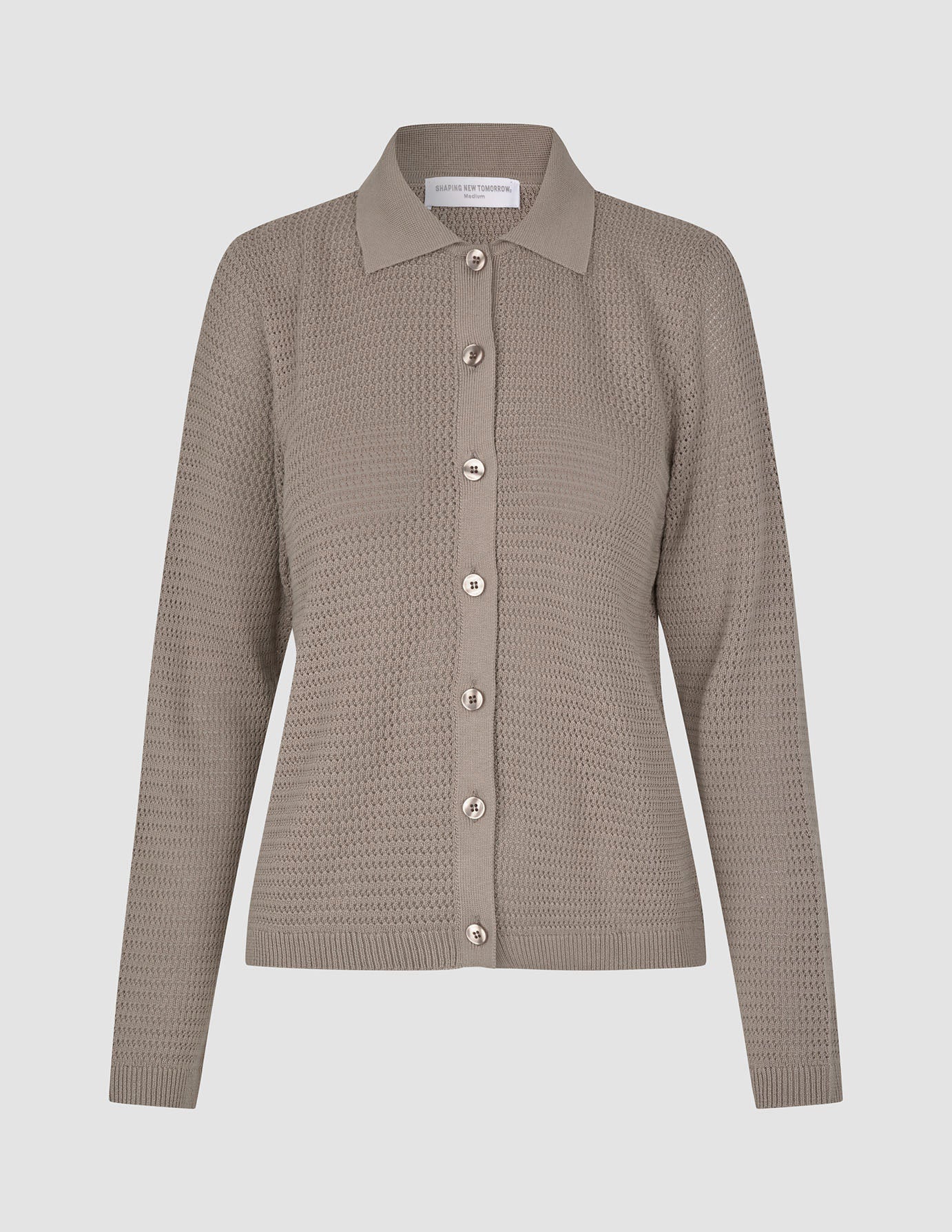 Women Structured Polo Long Sleeve Dark Sand