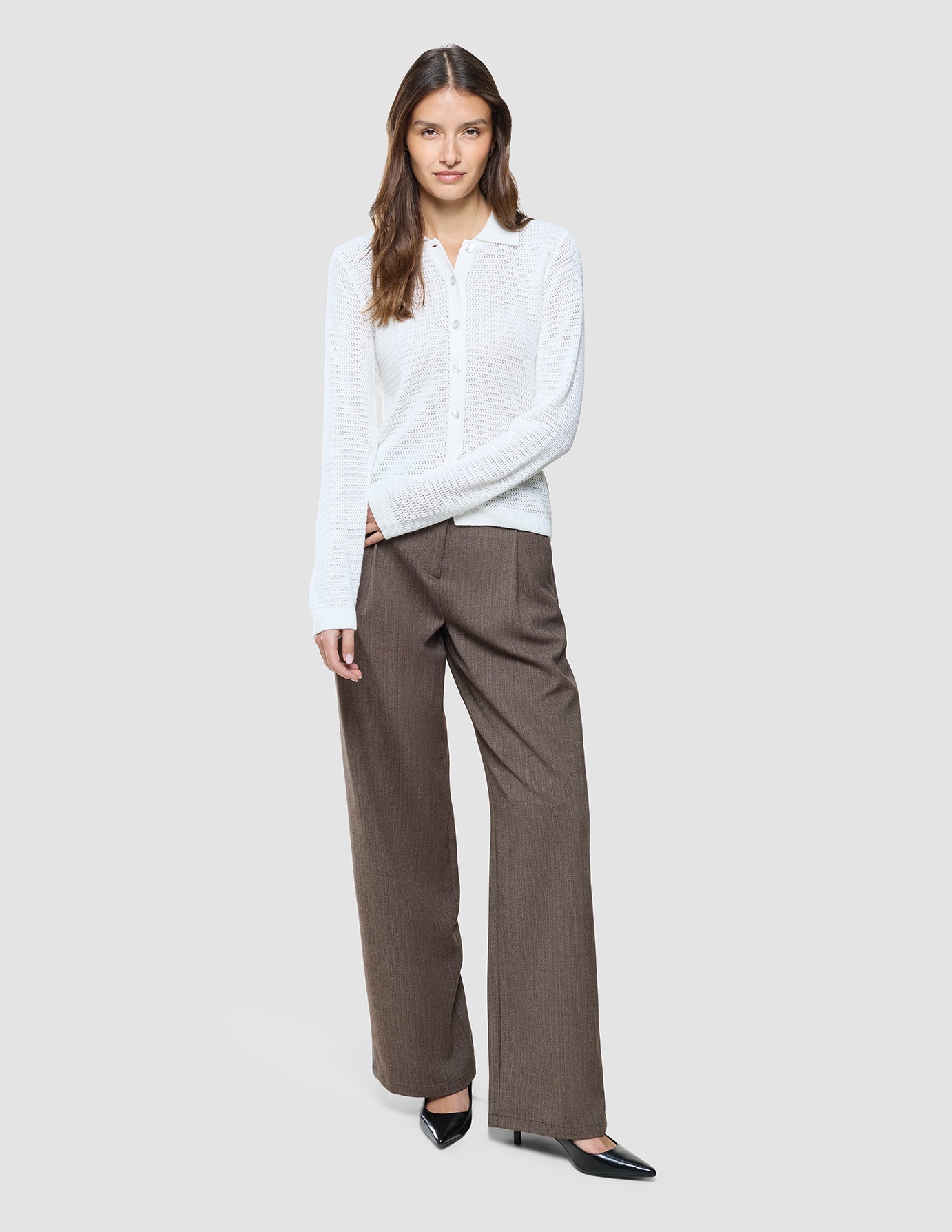 Women Structured Polo Long Sleeve Off White