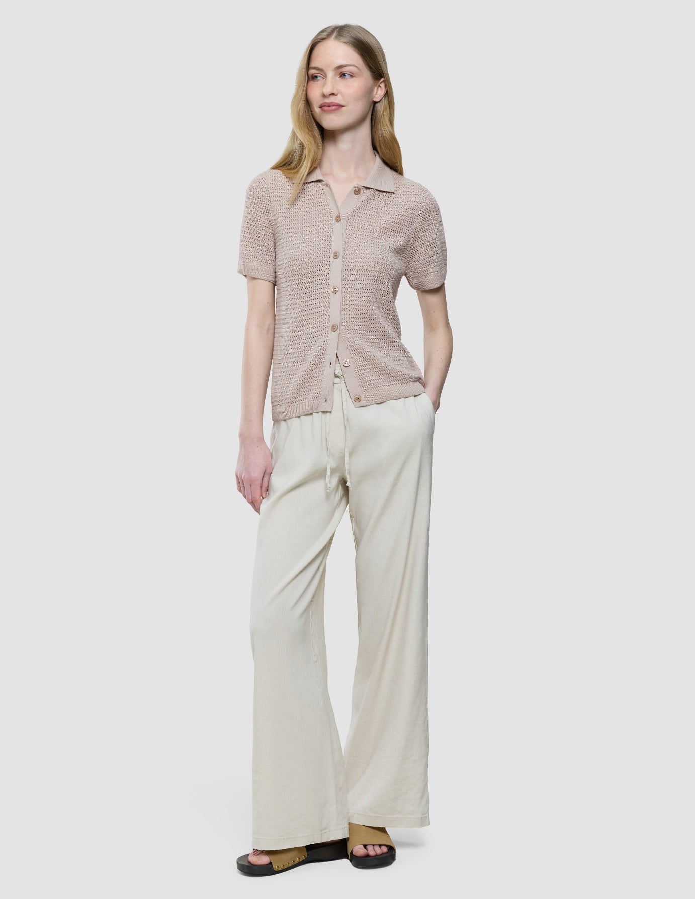 Women Structured Polo Sandy Beige