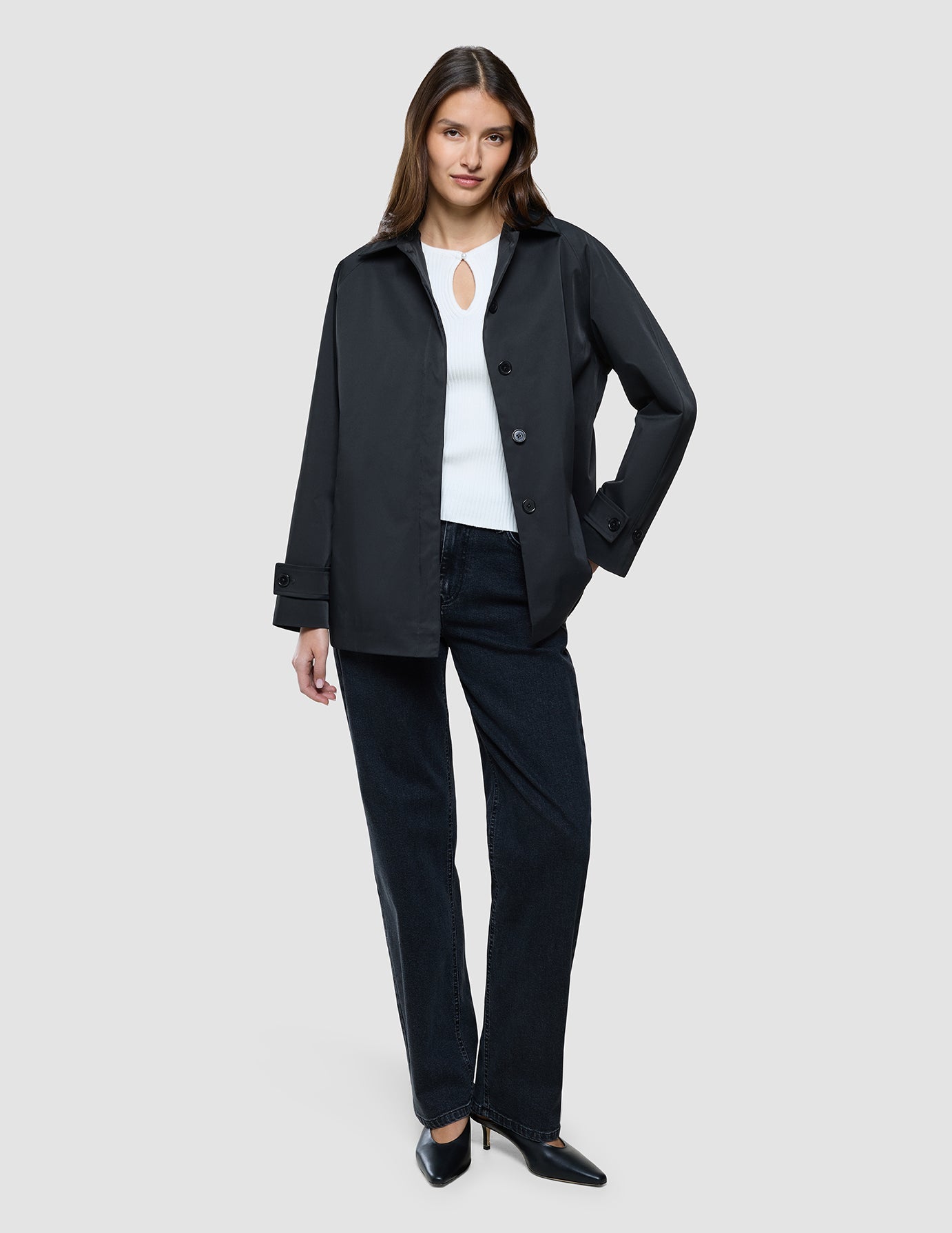 Women Waterproof Trench Coat Short Black