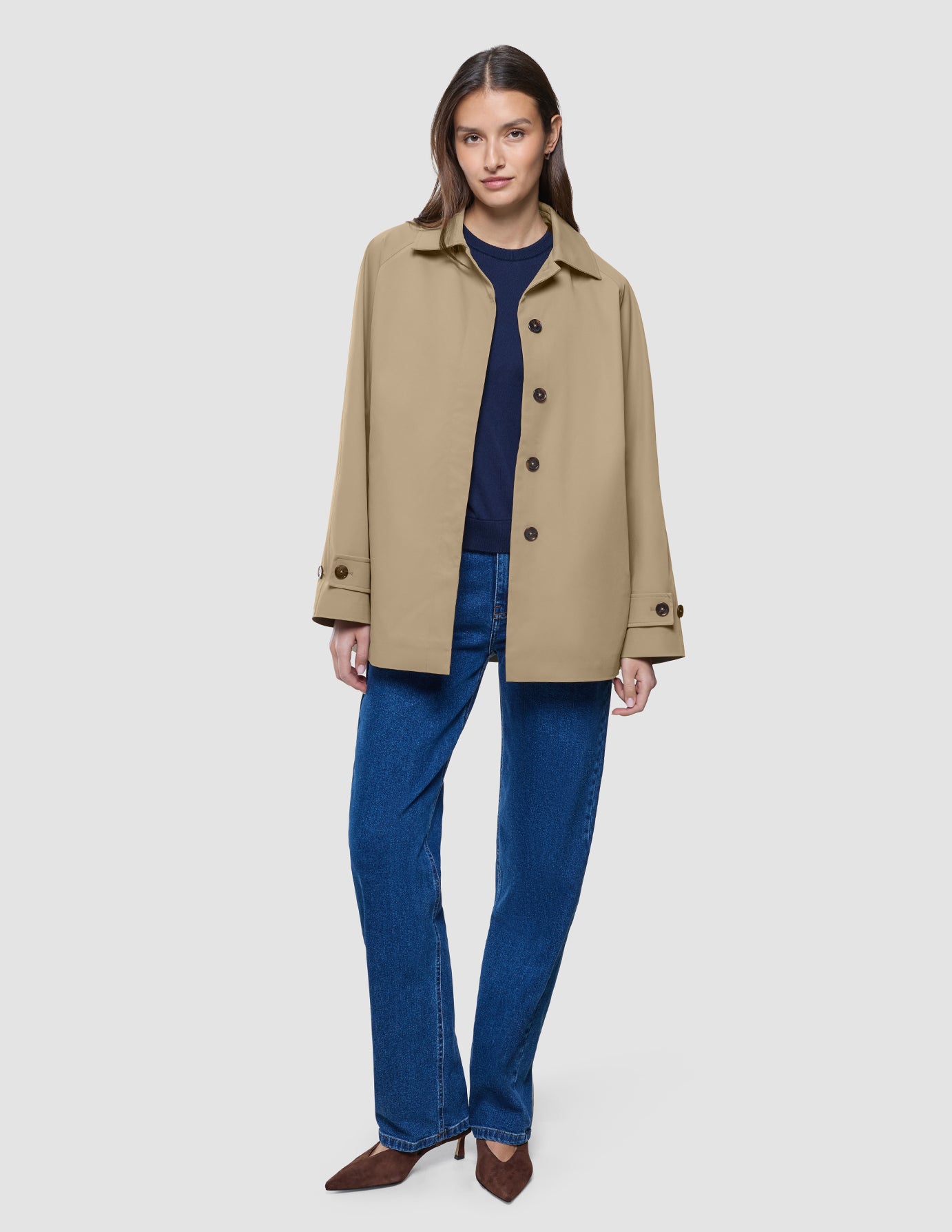 Women Waterproof Trench Coat Short Sand Grain