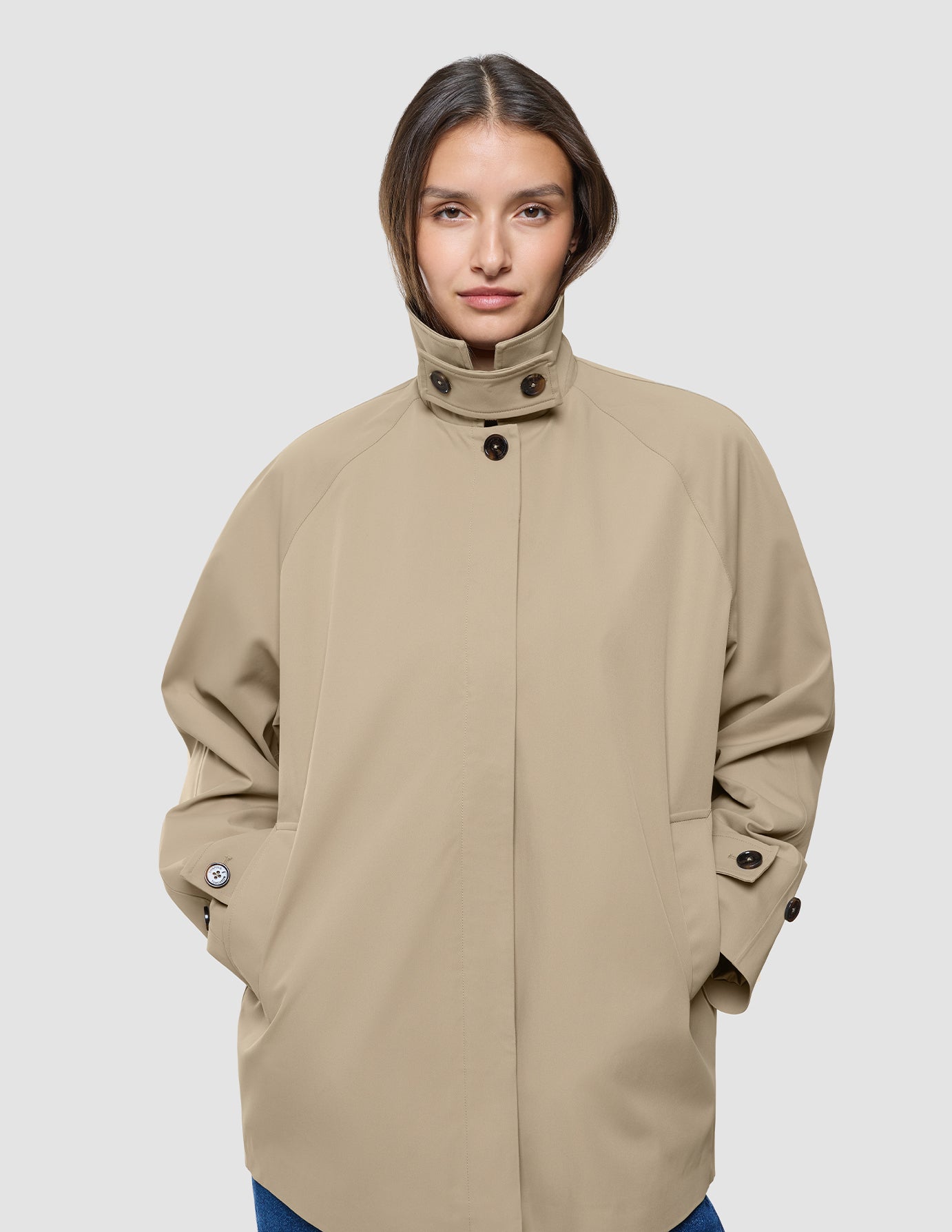 Women Waterproof Trench Coat Short Sand Grain