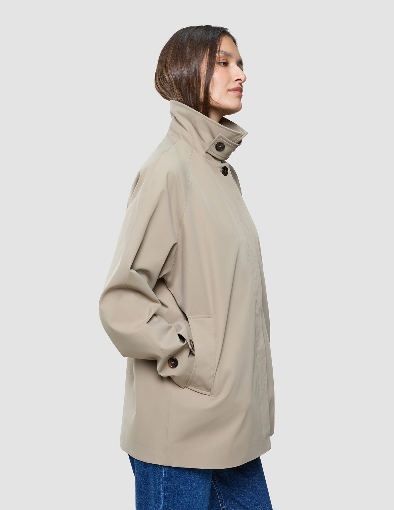 Women Waterproof Trench Coat Short Sand Grain