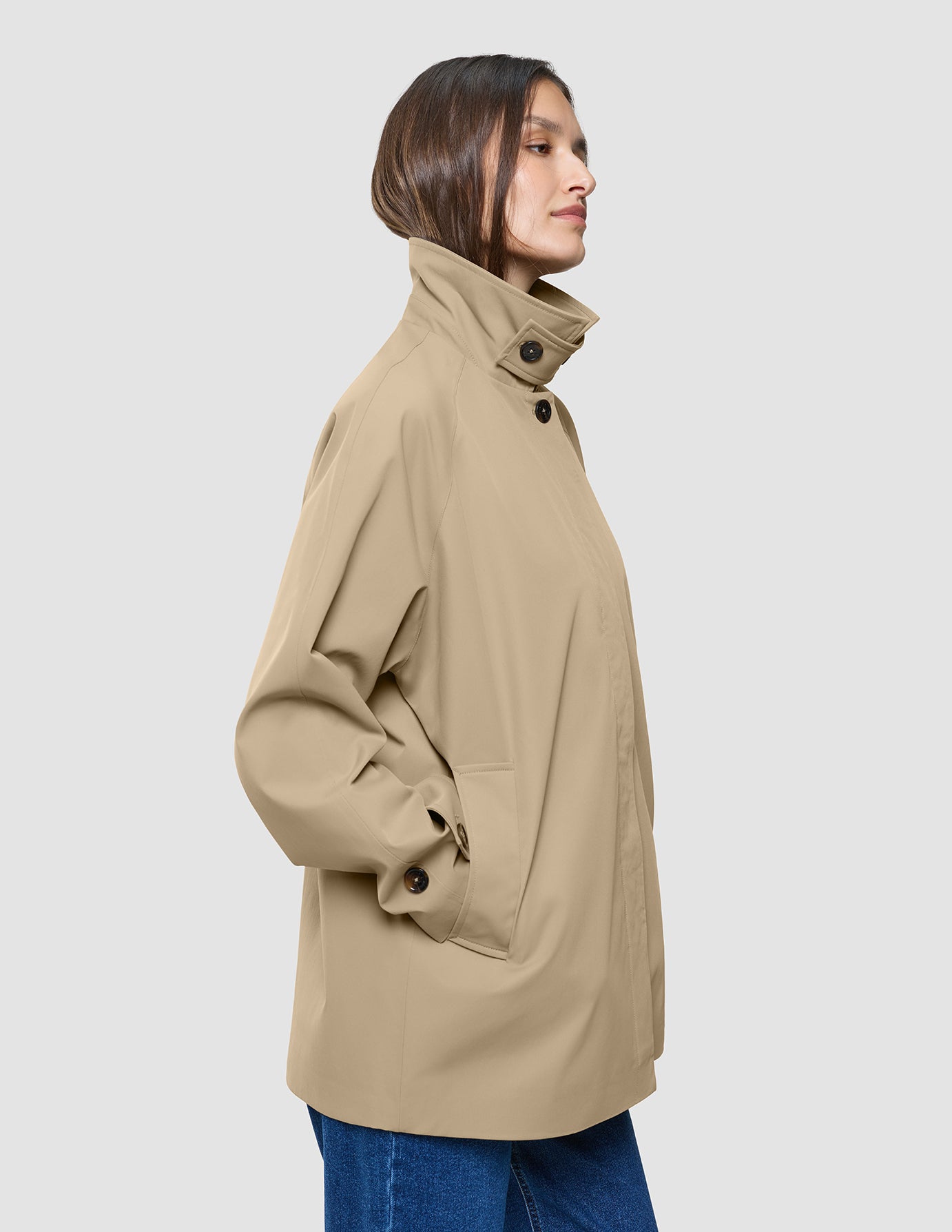 Women Waterproof Trench Coat Short Sand Grain
