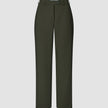 Women GO2 Pants Straight Dusty Olive, en olivengrønn bukse med rett ben, knappelukking og beltestropper.